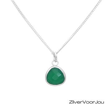 925 zilveren ketting met groene onyx hanger – elegant en kra, Verzenden, Nieuw, Zilver