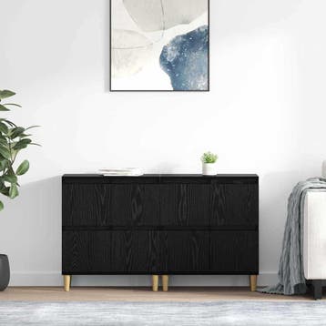 vidaXL Dressoirs 2 st Zwart Eiken 60 x 35 x 70 cm Bewerkt, Verzenden, Nieuw, 50 tot 100 cm, 25 tot 50 cm