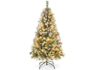 COSTWAY Kunstkerstboom 150 cm - Verlicht met 200 LED lampen, Verzenden, Nieuw