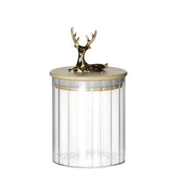 Canister Jar Glas Houten lid Hert h10,5 d9, Verzenden, Nieuw