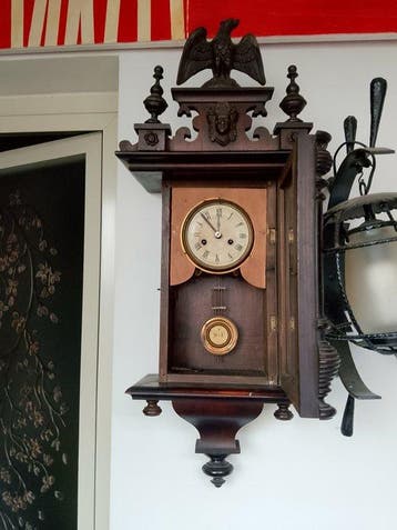 Wandklok - Antiek Messing, IJzer, Hout - 1880-1920, Antiek en Kunst