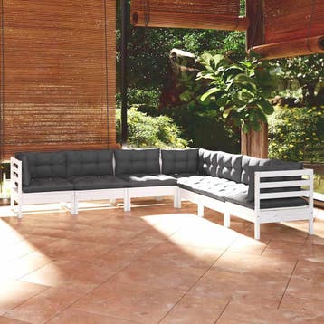 vidaXL 7-delige Loungeset met kussens massief grenenhout wit, Verzenden, Nieuw, 7 zitplaatsen, Loungeset
