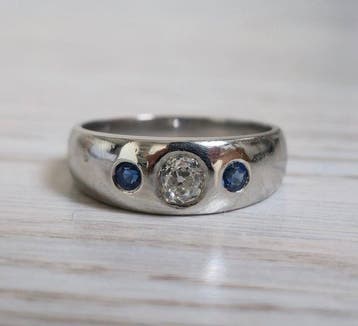Ring Platina - 0.85ct. tw. Diamant (Natuurlijk) - Saffier, Nieuw