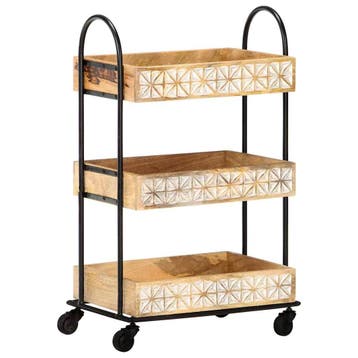 vidaXL Keukentrolley 3-laags 46x30x76 cm massief mangohout, Huis en Inrichting, Verzenden, Nieuw