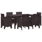 vidaXL Tuin Eetset 7 pcs Bruin Polt riet, Verzenden, Nieuw, 7 zitplaatsen