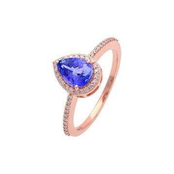 Verlovingsring - 14 karaat Roségoud - 1.11ct. tw. Tanzaniet