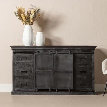 Dressoir Mangohout Milan 200 Zwart, Verzenden, Nieuw, Overige houtsoorten, Industriële meubels