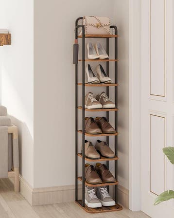 Schoenenkast - Schoenenrek - 135x30x27 cm - Bruin/Zwart - Hz, Verzenden, Zo goed als nieuw