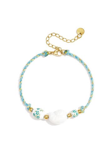 Goudlief Armband van touw met schelp en kralen met bloemd..., Verzenden, Nieuw, Roze, Overige materialen