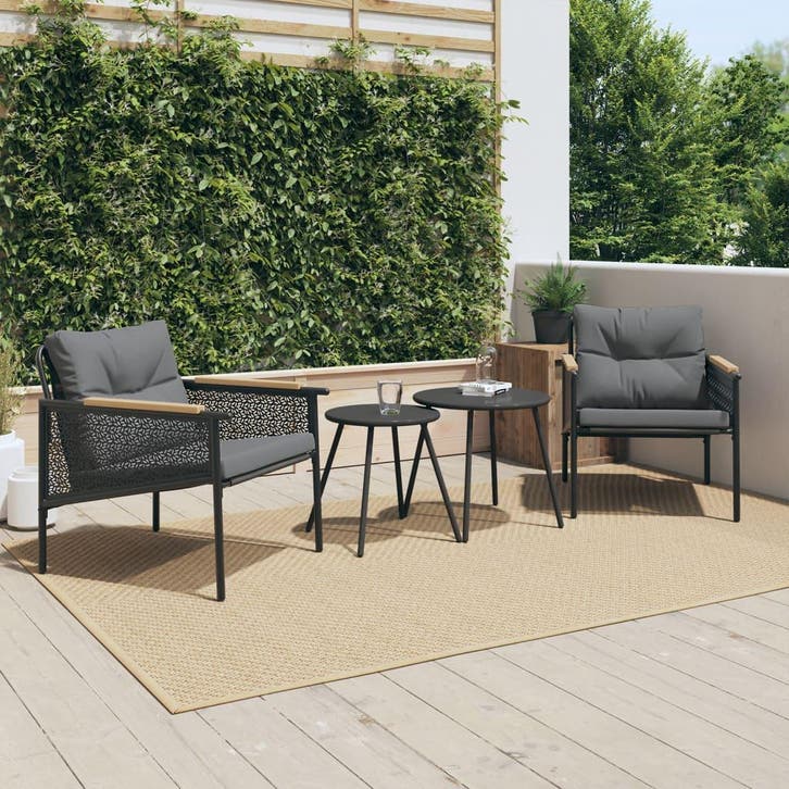 vidaXL 4-delige Balkonset met kussens staal zwart, Tuin en Terras, Tuinsets en Loungesets, Nieuw, Rvs, Verzenden