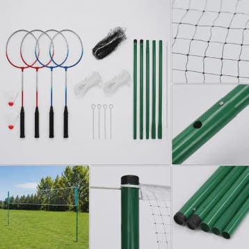 Complete Badminton Set met 4 Rackets, Net en Paaltjes - Idea, Sport en Fitness, Badminton, Verzenden, Nieuw