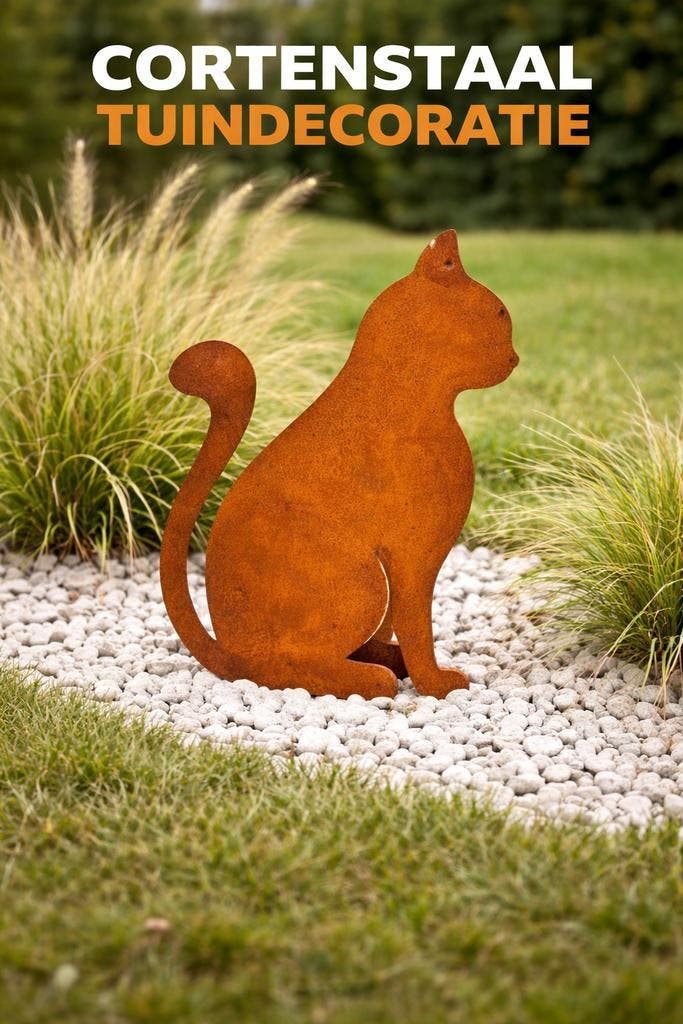Tuinprikker Kat Cortenstaal, Huis en Inrichting, Woonaccessoires | Wanddecoraties, Nieuw, Verzenden