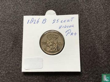 Nederland 25 cent 1826 (B), Postzegels en Munten, Munten | Nederland, Verzenden, 5 cent, Losse munt, Goud