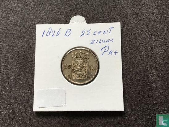 Nederland 25 cent 1826 (B), Postzegels en Munten, Munten | Nederland, Losse munt, 5 cent, Goud, Zilver, Verzenden