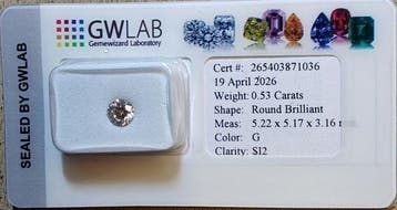 1 pcs Diamant (Natuurlijk) - 0.53 ct - Rond - G - SI2 -, Nieuw