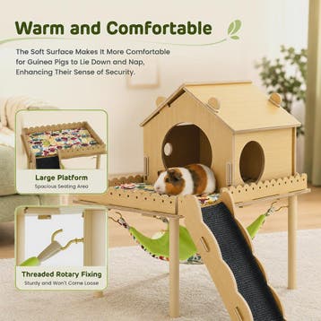 3-in-1 Houten Huisje met Hangmat en Trap voor Cavia's en Kle, Verzenden, Nieuw