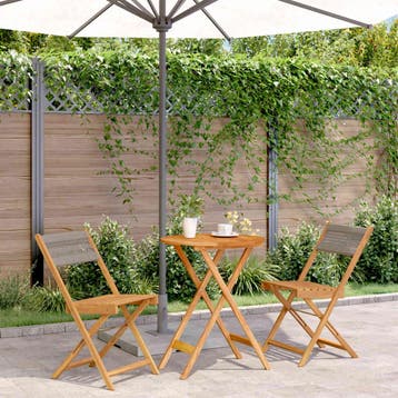 vidaXL 3-delige Bistroset polypropeen en massief hout grijs, Verzenden, Nieuw, Hardhout