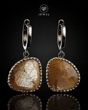 Gouden saffier statement-oorbellen - 925 sterlingzilver -