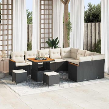 vidaXL Tuin Sofa Set 12 st 9-Aantal zitplaatsen Zwart Poly, Verzenden, Nieuw, Rotan, 2 zitplaatsen