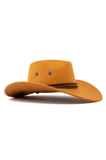 KIMU® Cowboyhoed Caramel Suedelook Lichtgewicht Oranje Bruin, Ophalen of Verzenden, Nieuw, Overige maten, Carnaval