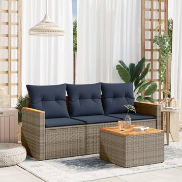 vidaXL 4-delige tuinbankset met kussens, grijs polyrotan, Tuin en Terras, Tuinsets en Loungesets, Verzenden, Nieuw