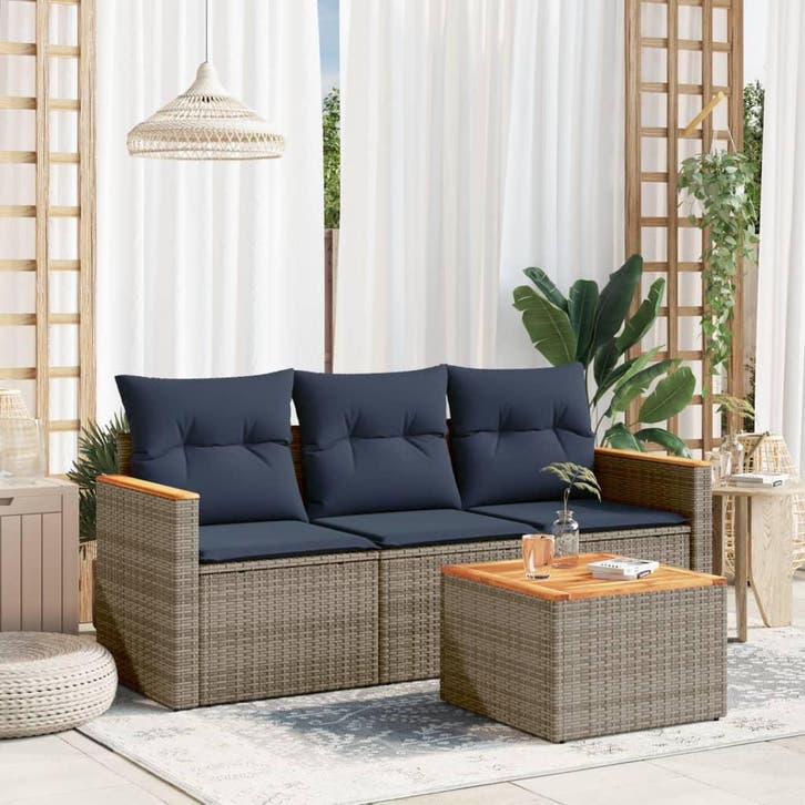 vidaXL 4-delige tuinbankset met kussens, grijs polyrotan, Tuin en Terras, Tuinsets en Loungesets, Nieuw, Verzenden