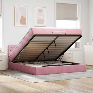 vidaXL Bed poef met matras en LEDs 180x200 cm fluweel roze, Eenpersoons, Verzenden, Nieuw, 80 cm