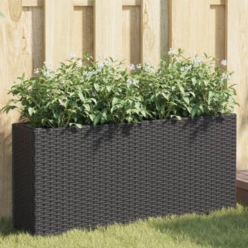 vidaXL Plantenbak met 2 potten 90x20x40 cm poly rattan zwart, Verzenden, Nieuw, Minder dan 60 cm, 30 tot 60 cm