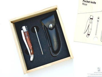 Laguiole - Luxury Pocket Knife, Sharpener & Leather Cover -