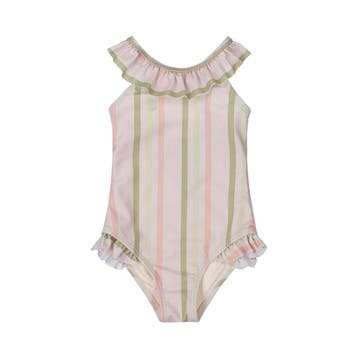 Dirkje meisjes badpak off white roze groen gestreept - 86, Ophalen of Verzenden, Nieuw