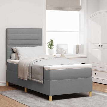 vidaXL LED Box Spring Bed met hoofdeinde Lichtgrijs 80 x 200, Verzenden, Nieuw, Eenpersoons, Stof