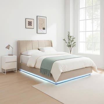 Tweepersoonsbed Tröstiar met LED 140x200 cm beige [en.casa], Verzenden, Nieuw