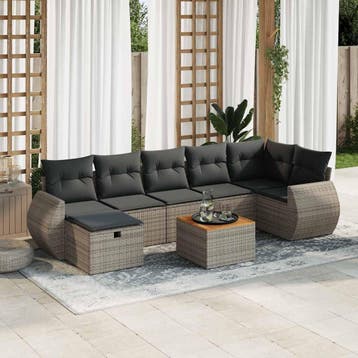 vidaXL 8-delige Loungeset met kussens poly rattan grijs, Verzenden, Nieuw, Loungeset