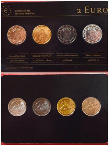 Monaco. 2 Euro 2011/2012 (4 coins) - colored by a private