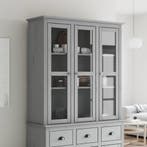 vidaXL Kast met glazen deuren BODO massief grenenhout grijs, 100 tot 150 cm, Verzenden, 100 tot 150 cm, Nieuw