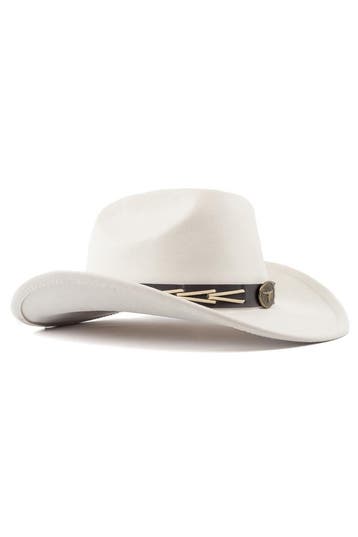 KIMU® Cowboyhoed Wit Gevlochten Band Verstelbaar t/m 59 Witt, Ophalen of Verzenden, Nieuw, Overige maten, Carnaval