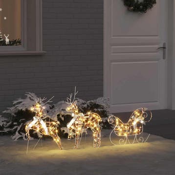 vidaXL Kerstrendier met slee 3 st 60 LEDs Warmwit, Verzenden, Nieuw