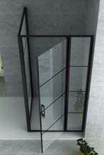 Douchecabine 90 x 140 x 200 cm mat zwart raster – draaideur, Ophalen of Verzenden, Nieuw, Glas, Bad