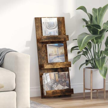 vidaXL Tijdschrift Rek Gerookt eiken 43 x 11 x 102 cm, Huis en Inrichting, Woonaccessoires | Krantenbakken en Lectuurbakken, Verzenden