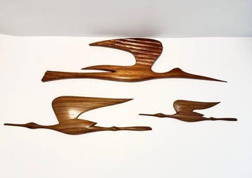 Wanddecoratie - Een set van drie reigers / vogels - 55 cm! -
