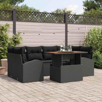 vidaXL Tuin Sofa Set 7 st Zwart Poly riet, Verzenden, Nieuw, Rotan, 7 zitplaatsen