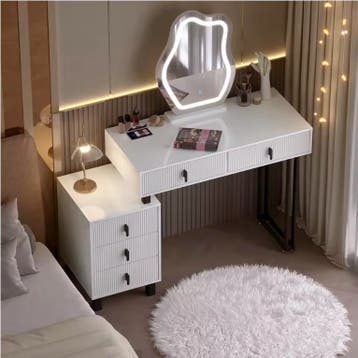 Kaptafel met LED Spiegel – Make-up Tafel 5 Lades Kast, Verzenden, Nieuw