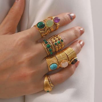 Natuursteen Ringen Dames - Waterdicht Roestvrij Staal Goudkl, Verzenden, Nieuw