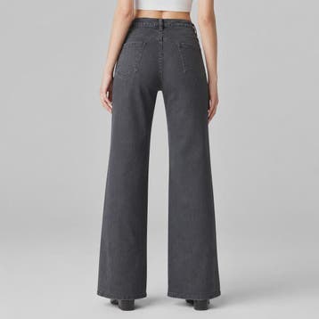 High Waist Wide Leg Jeans Dames - Zwart Ombre Vintage Wash, Verzenden, Nieuw