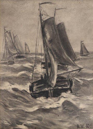 Hendrik Willem Mesdag (1831-1915) - Vissersschepen met volle