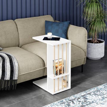 [en.casa] Bijzettafel Siikainen laptoptafel op wielen 44x29x, Huis en Inrichting, Tafels | Bijzettafels, Verzenden, Nieuw