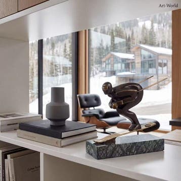 Beeld, Bronzen sculptuur van een skiër. Naar: Nick - 20 cm -