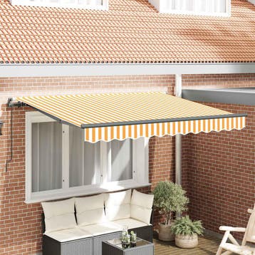 vidaXL Handmatige Zonnescherm 2,5 x 2 m Geel en wit, Tuin en Terras, Verzenden, Nieuw
