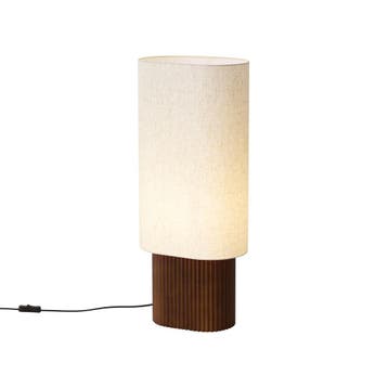 Japandi vloerlamp walnoot hout met stoffen kap 70cm - Lamel, Verzenden, Nieuw, Hout, Japandi