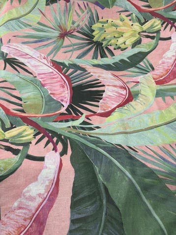 Tropische tinten 100% linnen Tropisch blad Roze achtergrond